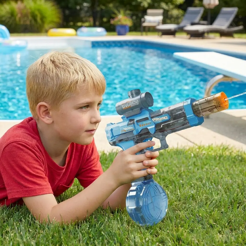 Rechargeable Automatic Squirt Watergun - Transparent Gun with LED Lights, Auto Spray Mode, Spray Sound Effects, Long-Range Outdoor Kids Toys, Batteries-Powered Pool & Beach Gift for Boys