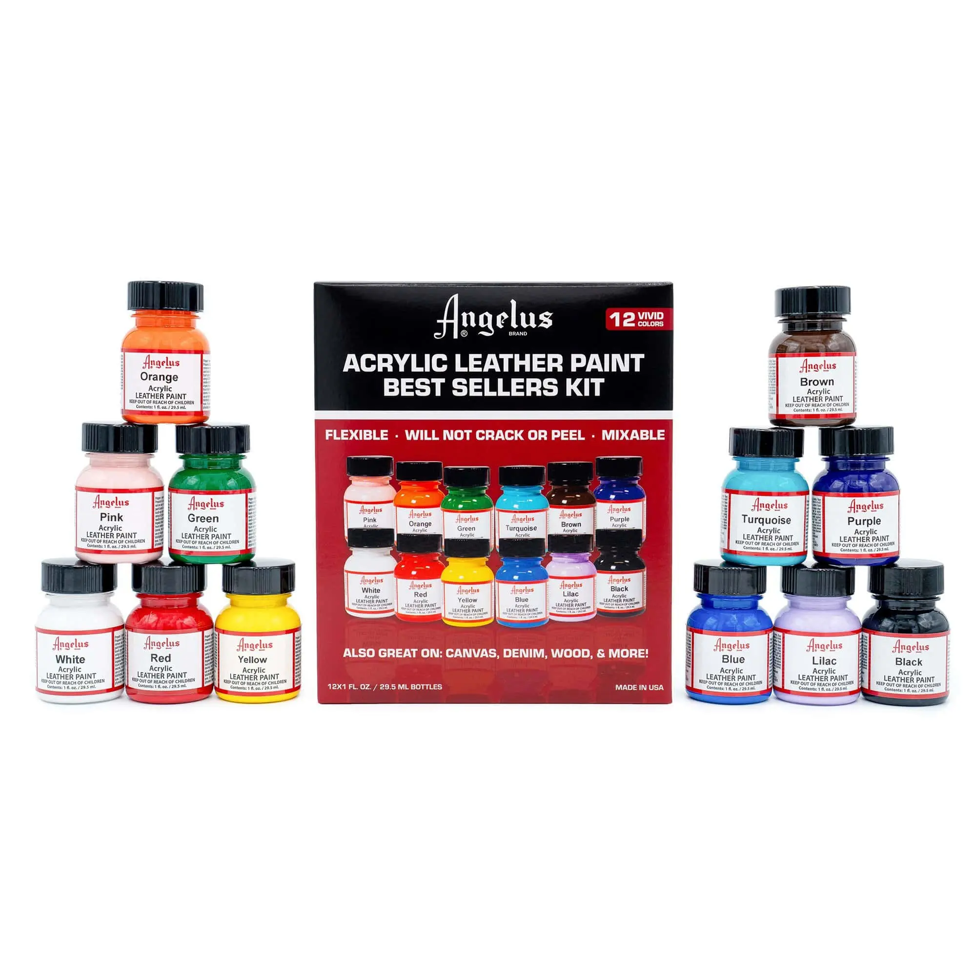 Angelus Acrylic Leather Paint - Best Sellers Kit, Flexible Paint For Shoes, Sneakers, Leather, Canvas, Furniture, and More (1 oz Each)