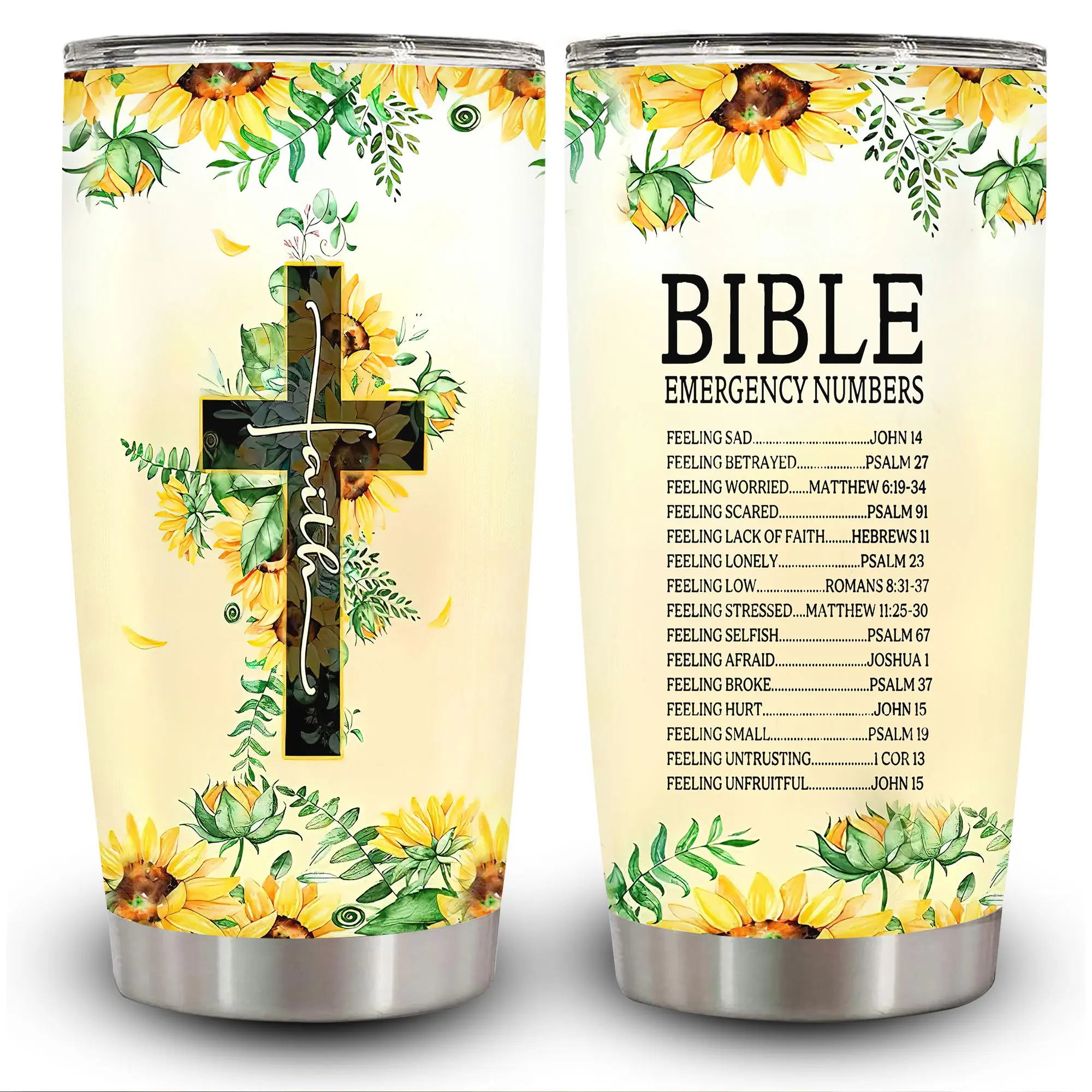 1pc 20oz Sunflower & Cross Pattern Insulated Travel Tumbler with Lid - Vacuum Flask Coffee Cup, Ideal Gift for Women, Suitable for Halloween, Memorial Day Occasions, Unique Kitchenware Drinkware, Flasks, Portable