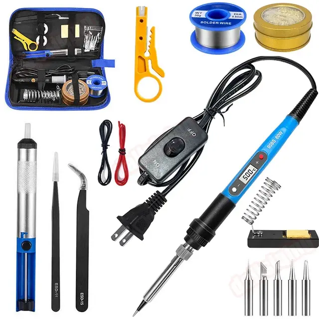 80W Adjustable Soldering Station - Digital Welding Gun with Desoldering Pump & 5 Solder Wire Types | LCD Display Hot