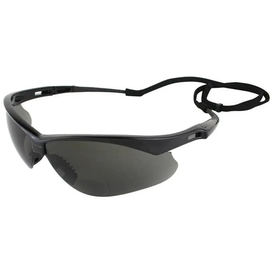 KleenGuard Nemesis Rx Bifocal Built-In Lens Safety Glasses - Smoke Lenses, Lightweight, Neck Cord, Size Medium-Large, Sweat Channeling, UV Protection for Home Improvement & Work Safety