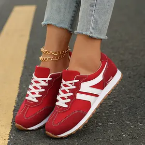 Ladies Stylish Suede Sneakers Lightweight Lace-Up Athletic Running Shoes