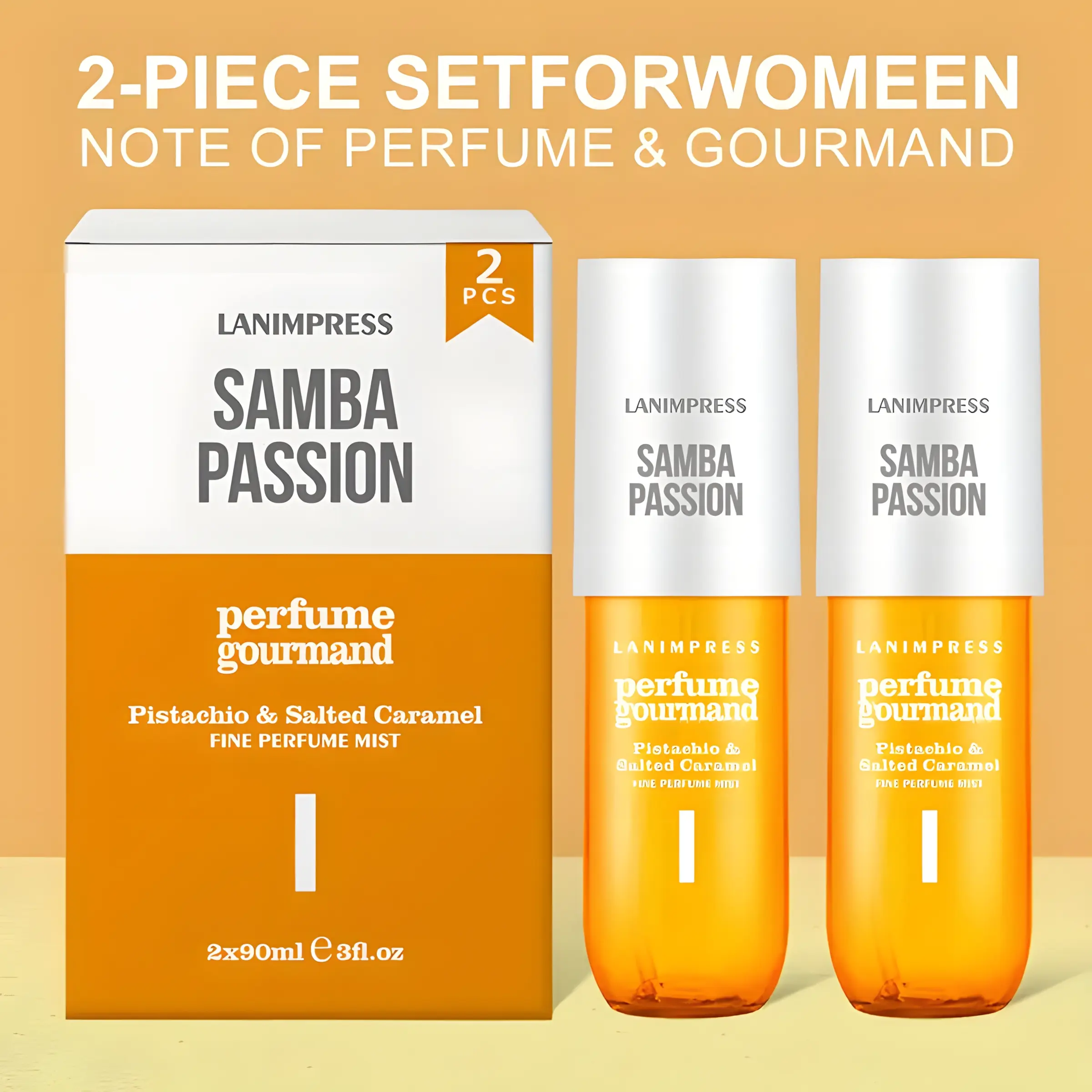 Lanimpress 2PCS Pistachio & Salted Caramel Perfume Mist Set!  Gourmand Eau de Parfum, Long-Lasting & Paraben-Free Hair & Body Mist. Travel-Size, Cruelty-Free Vanilla Spray.