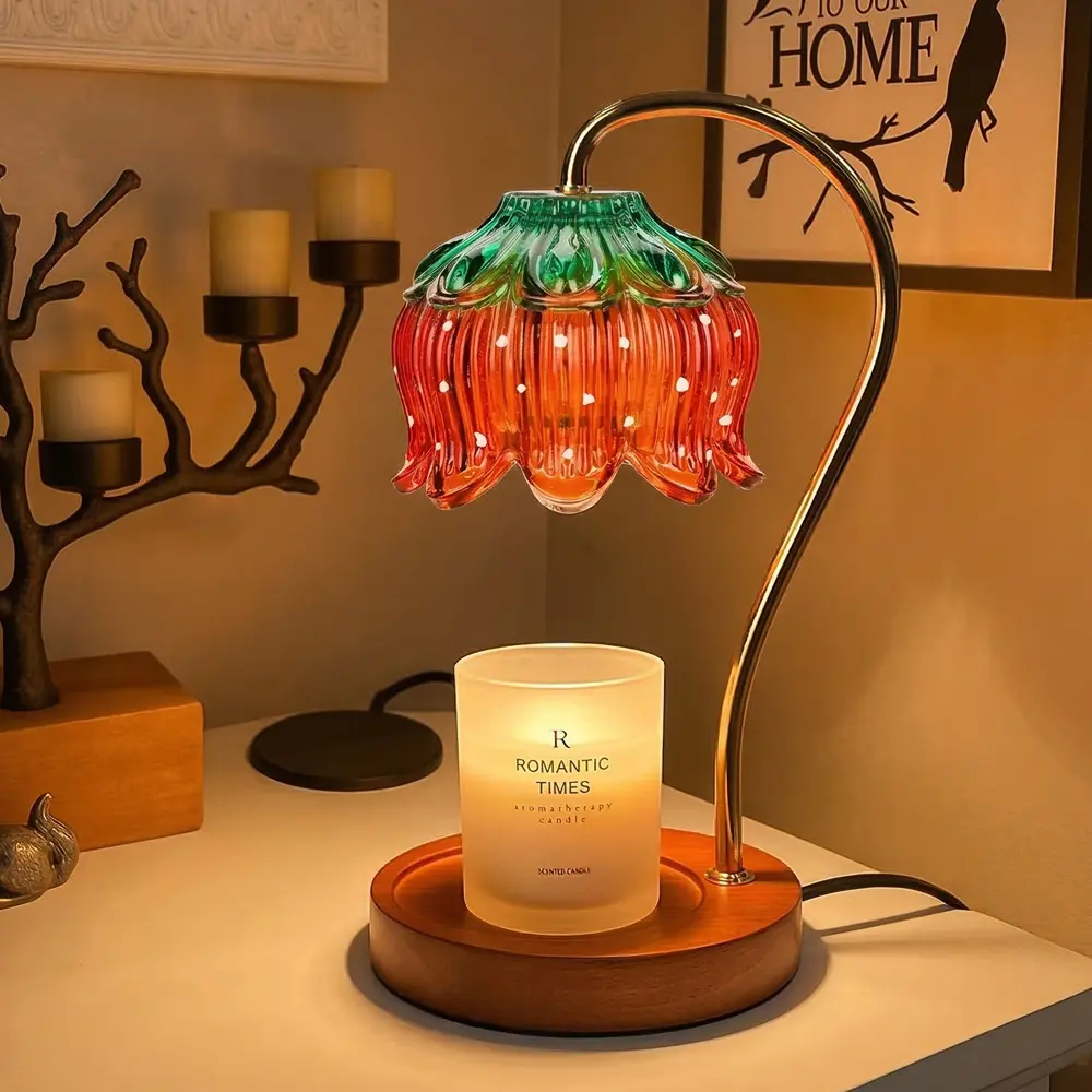 Strawberry Light Candle Warmer Lamp with Timer, Dimmable Feature & Jar Holder, Lotus Wax Melt Warmer for Yankee Village Candles, Home Decor Gift for Women Mom Girlfriend Daughter (Housewarming, Christmas)