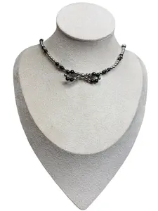 Stainless & Black Onyx Bow Necklace