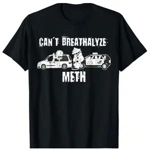 Cotton Short Sleeve Oversized Crewneck Tops Trendy Tees Breathable Casual Shirts with Bold "CAN'T BREATHALYZE METH" Graphic Print Comfy Wear For Men Women 818