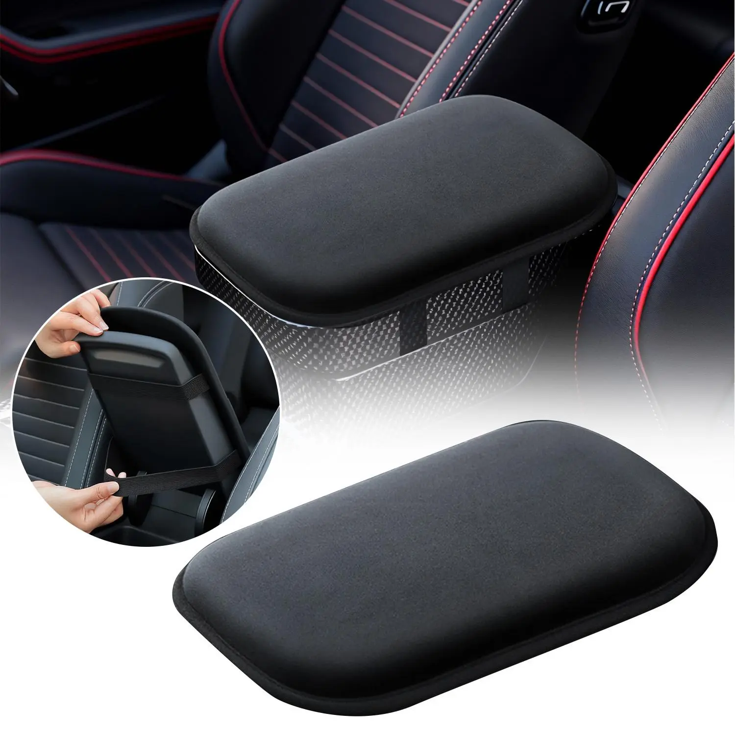 Car Armrest Box Cushion, 11.6“ x 7.6” Center Console Pad, Raised Protective Cover for Rear-Opening Armrest Box, Elbow Rest Seat Box Protector