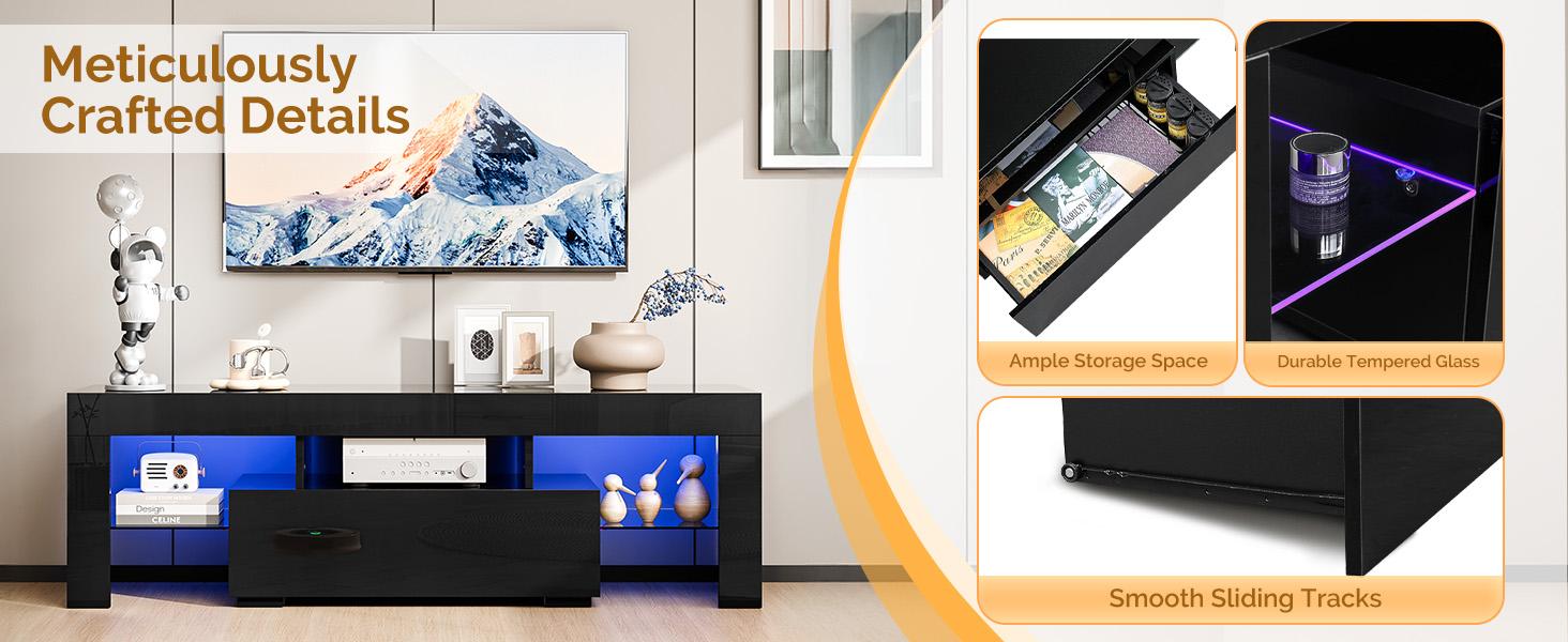 VINGLI LED TV Stand, 51'' Modern Entertainment Center with LED Lights and Storage for 40/43/50/55 Inch TV