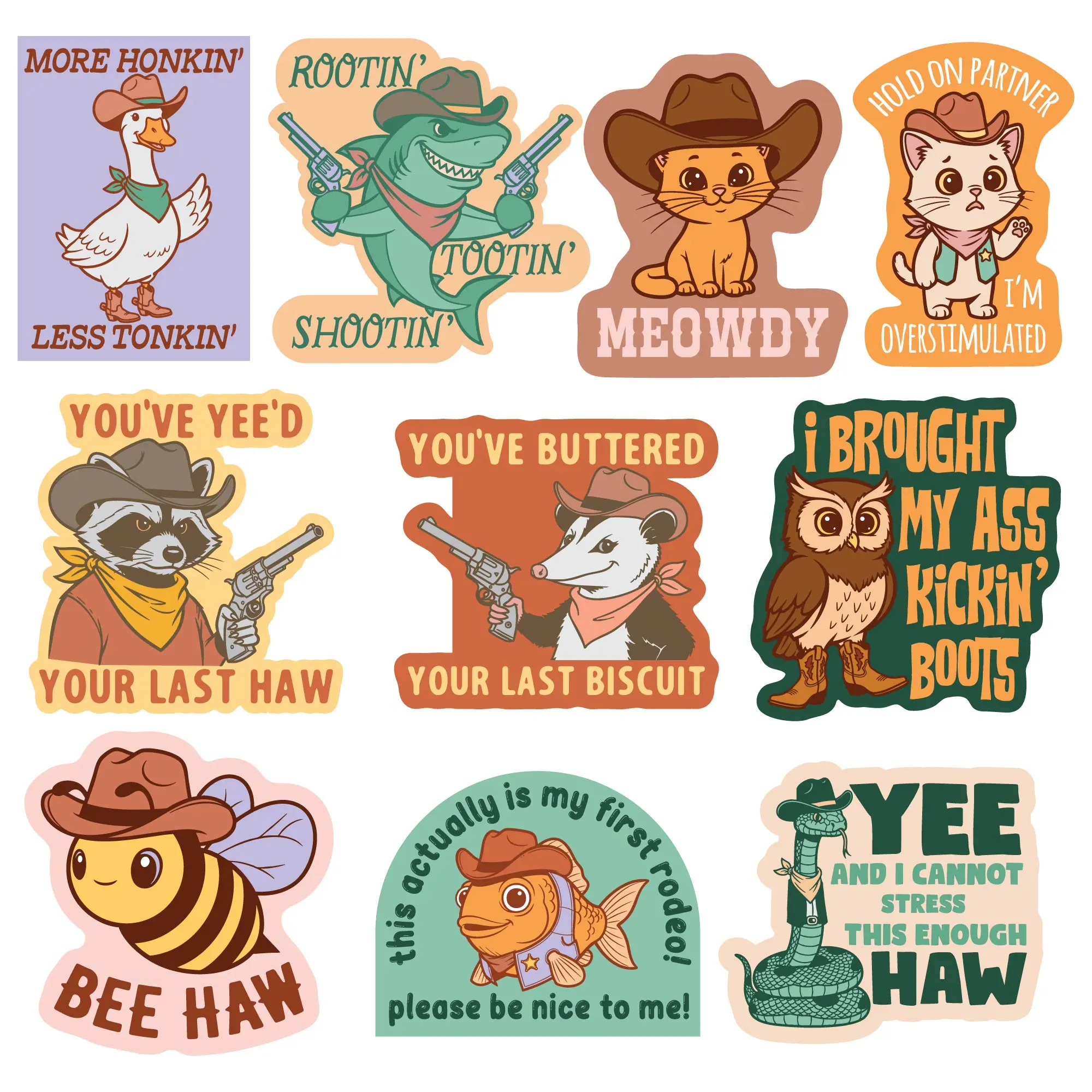 Cowboy Animals Sticker Extra Large Stickers for Adults Funny Adhesives with Memes Funny Stickers with Colorful Graphic Decals Funny Animal  Multi