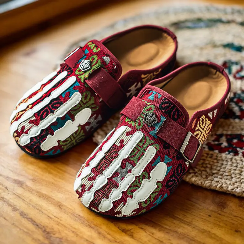 Women's Retro Pattern Lace-Up Slides for Women - Comfortable Slip-On Shoe with a Round Toe for Casual Wear, House Slides, Flats, Pu, Slippers, Pvc, Synthetic, Women's Shoes, Strapless