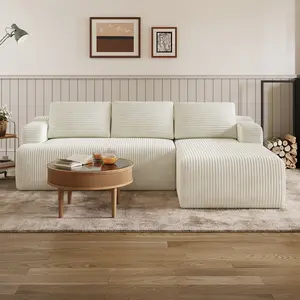 【2 Packages Shipping] L-Shape Plush Corduroy Velvet Modern Sofa with Deep Seat, Upholstered Couches for Living Room & Bedroom, No Assembly Required