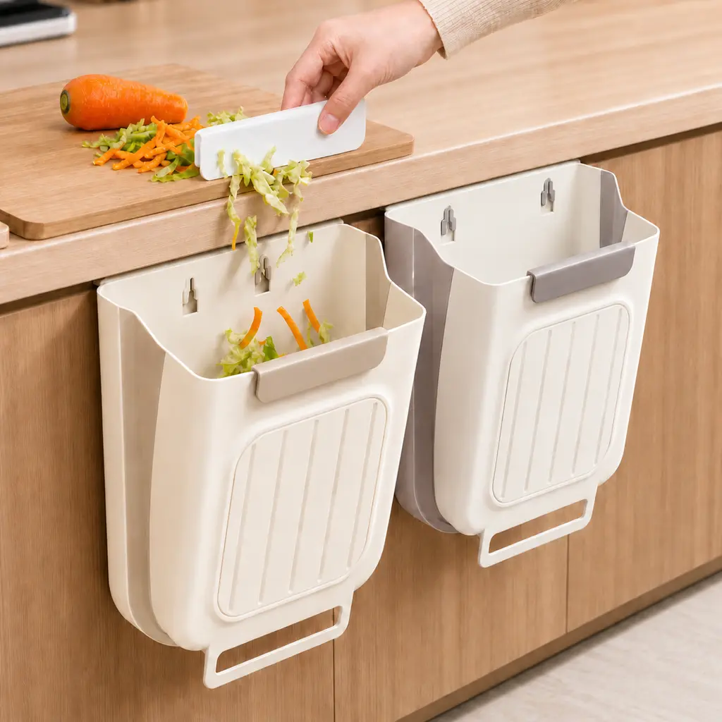 Foldable Hanging Kitchen Trash Can for Cabinet Door - Heavy-Duty, Space-Saving Collapsible Household Waste Basket for Kitchen Cleaning & Organizing, Trash Cans For Kitchen