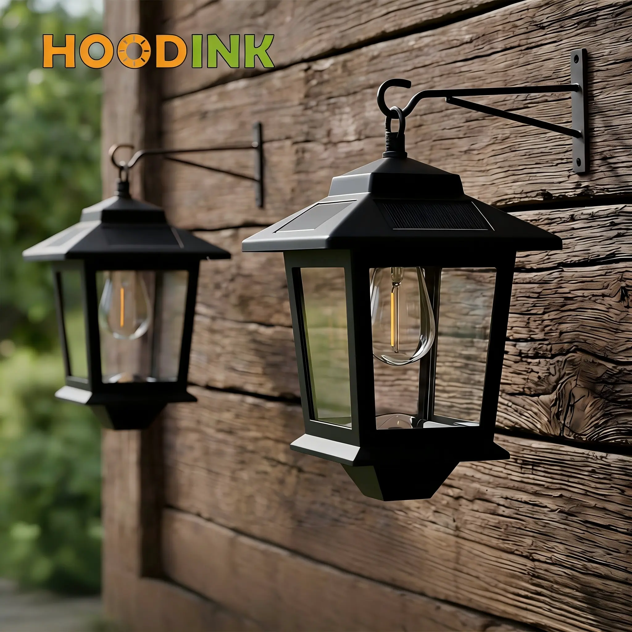 Hoodink Iron Solar Outdoor Wall Lanterns (2-Pack) - 4 Solar Panels, Anti-Rust, Warm White, Waterproof, Fast Charging, Energy Saving, Outdoor Decor, Water Resistant Patio Lights, Solar Wall Lamp, Light Up Lantern