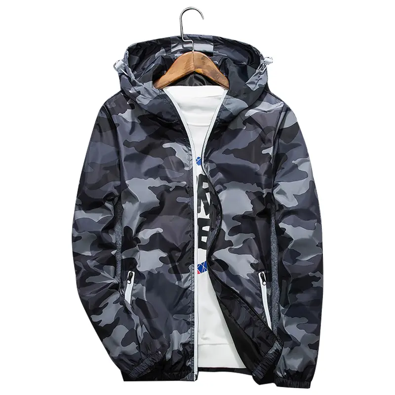 Men’s Lightweight Camouflage coats Zipper Hoodie Jacket for Spring/Autumn, Fashionable Casual Printed Hooded Sports Top