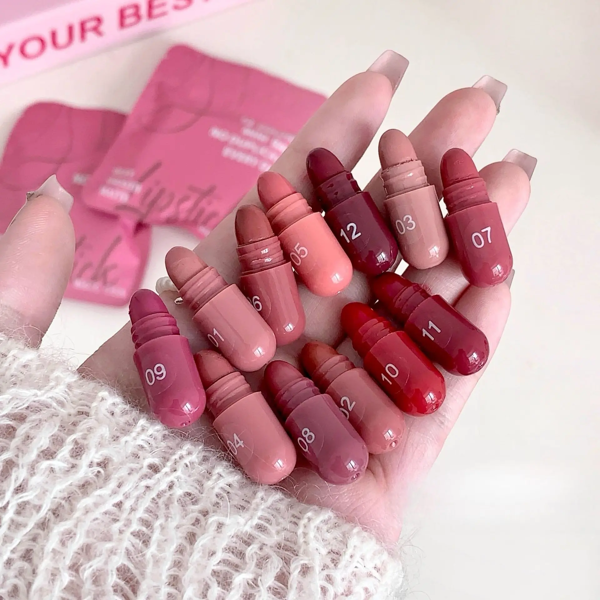 12-color capsule set mini Longlasting Matte lipstick, natural color display and less likely to stain the rim of the cup, portable travel lipstick gift box, essential makeup for students' commutes, birthday present, Lip Products Makeup, Lip Cosmetic