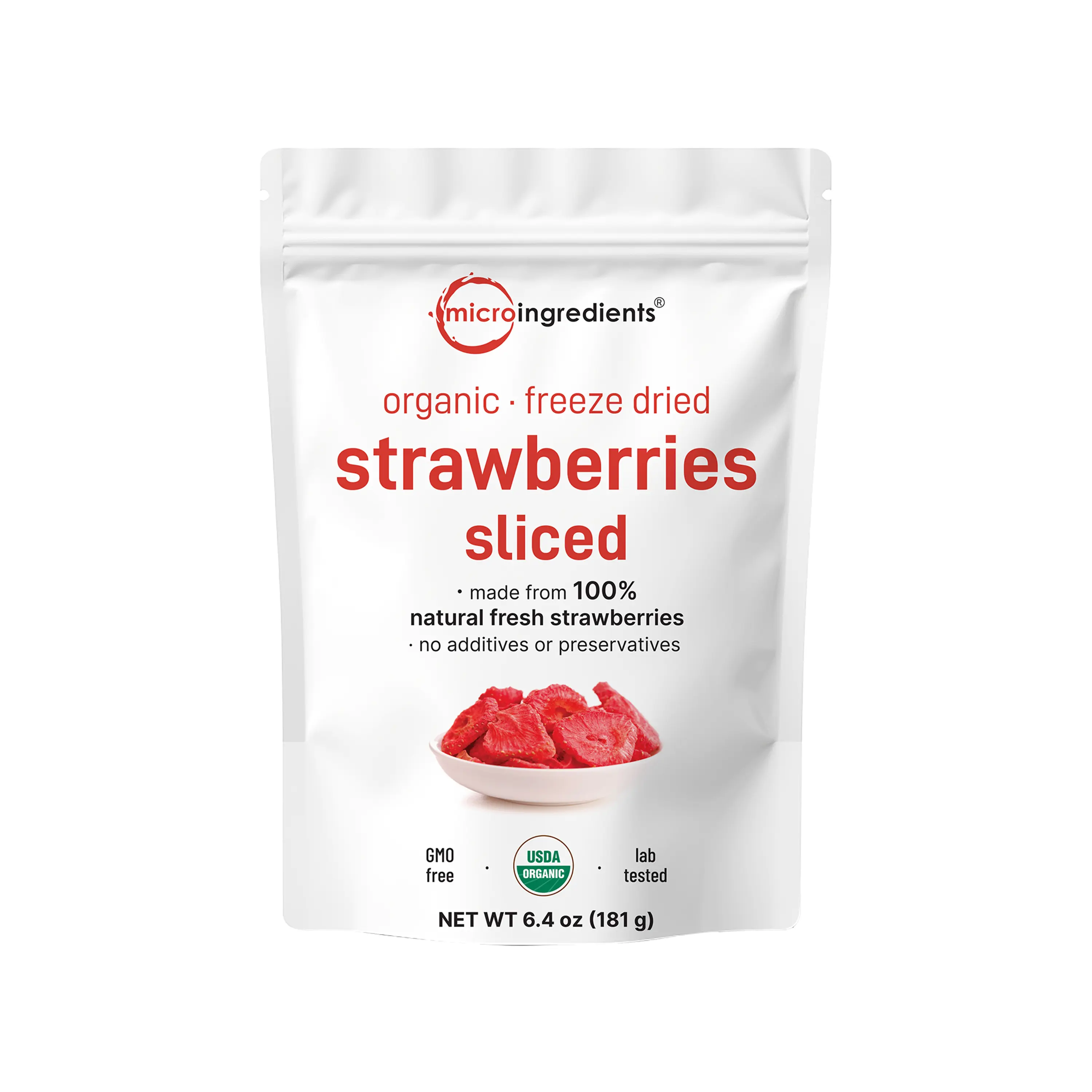 Micro Ingredients Organic Freeze Dried Strawberries Sliced Fruit Snack