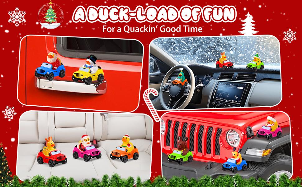 Christmas Rubber Ducks for Ducking 12-Pack – 12 Holiday Ducks + 12 Mini Cars | Stocking Stuffers Party Favors for Kids & Adults