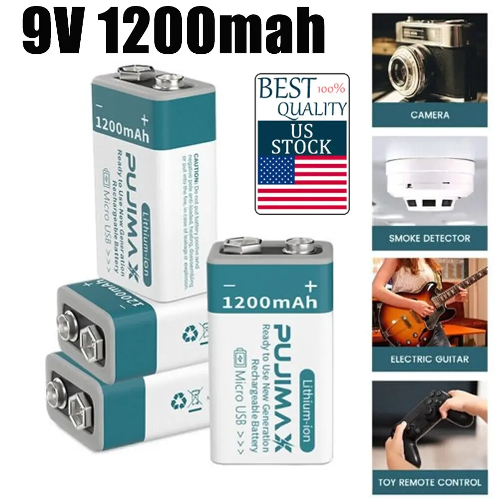 9V 1200mAh USB Rechargeable Li-ion Battery Pack - Durable Wireless Electronic Remote Accessory, Fast Charging, Reusable, Eco-Friendly for Daily Home & Party Supplies Use, Cable