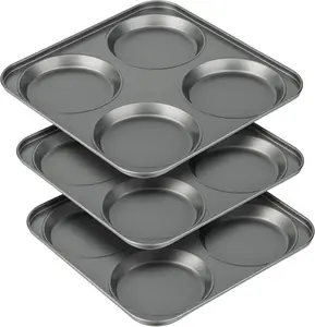 Tiawudi Muffin Top Pan, 4-Cup Hamburger Bun Pan, Large Whoopie Pies Pan, Non-Stick Bakeware for Eggs, Cornbread, Small Cake Layers and Drop Cookies, Set of 3