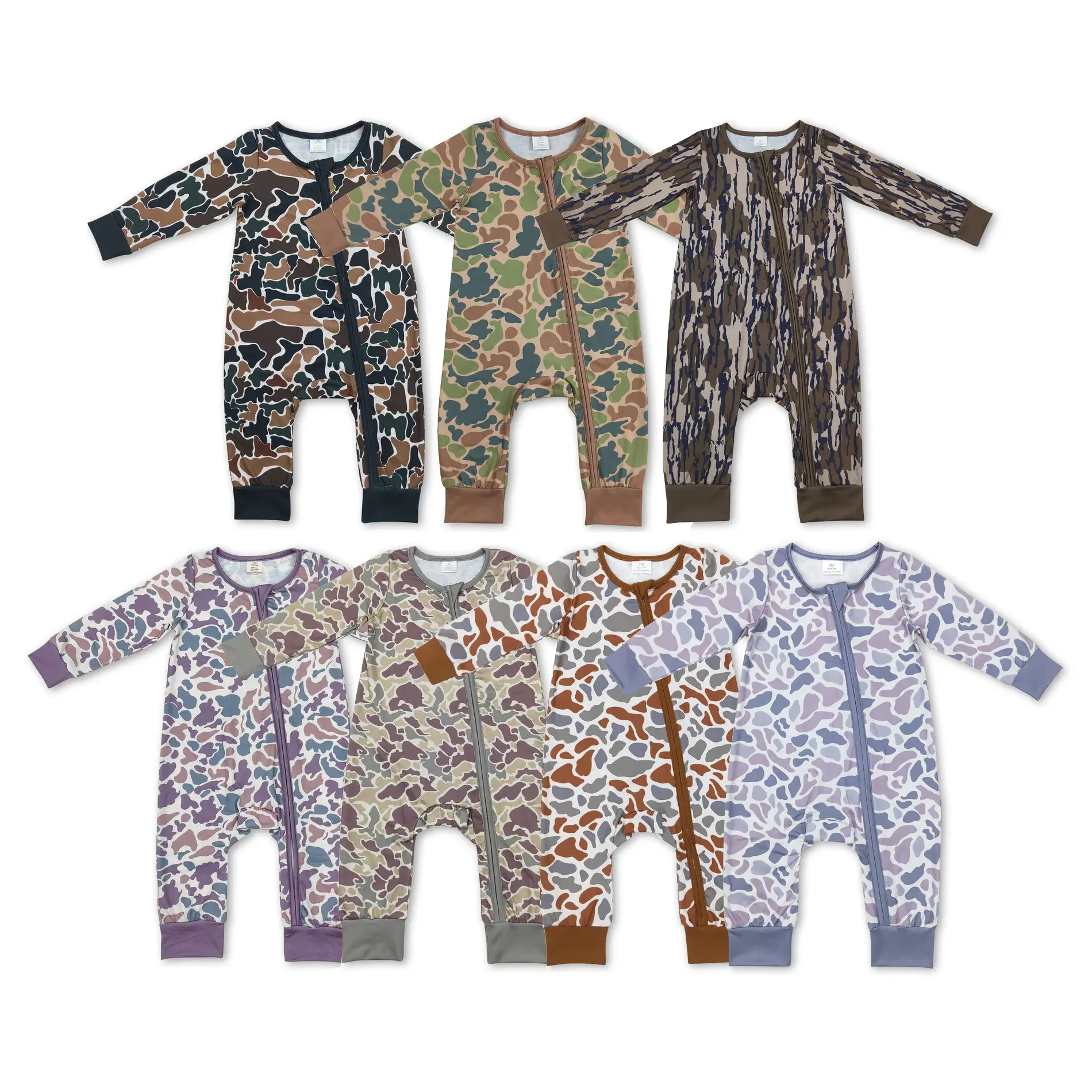 Unisex Cotton Camo Bodysuit - Long Sleeve Zip-Up Romper, Infant Toddler Clothes for Play, Naps, Baby Clothes