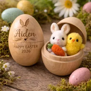 Personalized Wooden Easter Egg: Custom Name Easter Gift,Cute 1st Easter Basket Stuffer,Play Kitchen Toy Egg