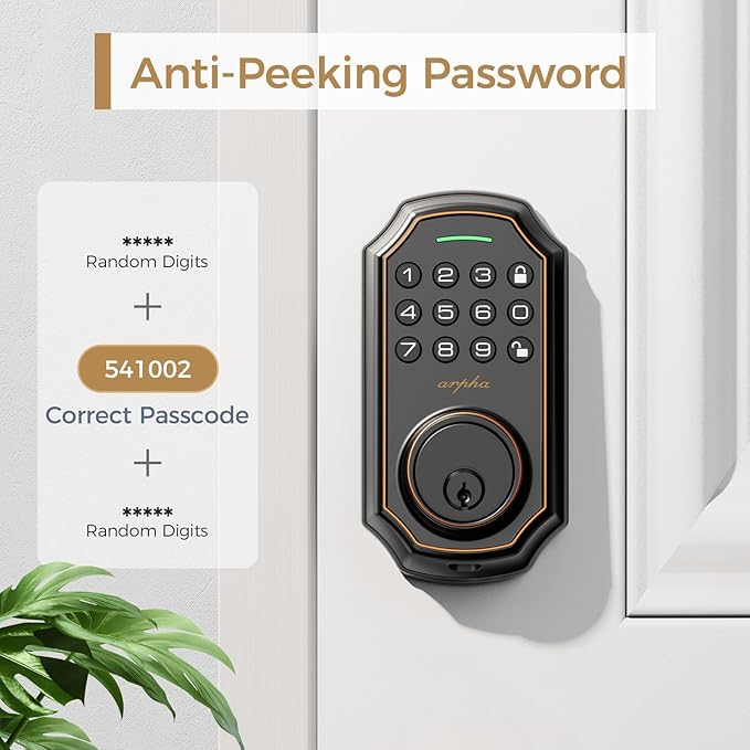 ARPHA D180 Keyless Door Lock with 50/100 Codes, Smart Lock with Anti Peeping Password, Keypad Deadbolt One Touch Locking, Auto Lock, Easy Install.Multiple styles to choose from, APP version&no APP version; With door handle&without door handle ARPHA D180 Keyless Door Lock with 50/100 Codes, Smart Lock with Anti Peeping Password, Keypad Deadbolt One Touch Locking, Auto Lock, Easy Install.Multiple styles to choose from, APP version&no APP version; With door handle&without door handle