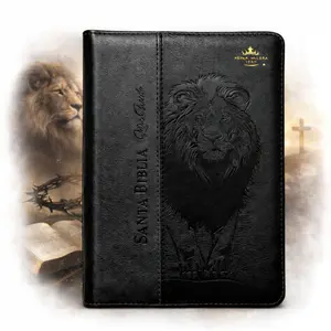 Biblia con Cierre Compacta 11 puntos RV1960 imit piel duotono gris/negro silueta de leon con indice