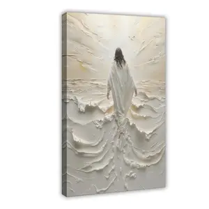 Jesus Walking on Water Canvas Painting Poster – Spiritual Wall Decor, Divine Light Modern Canvas Art, Ready to Hang Artwork, Christian Gift