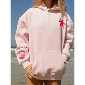 Women’s Beach Hoodies Long Sleeve Flower Embroidery Oversized Sweatshirts Streetwear Tops
