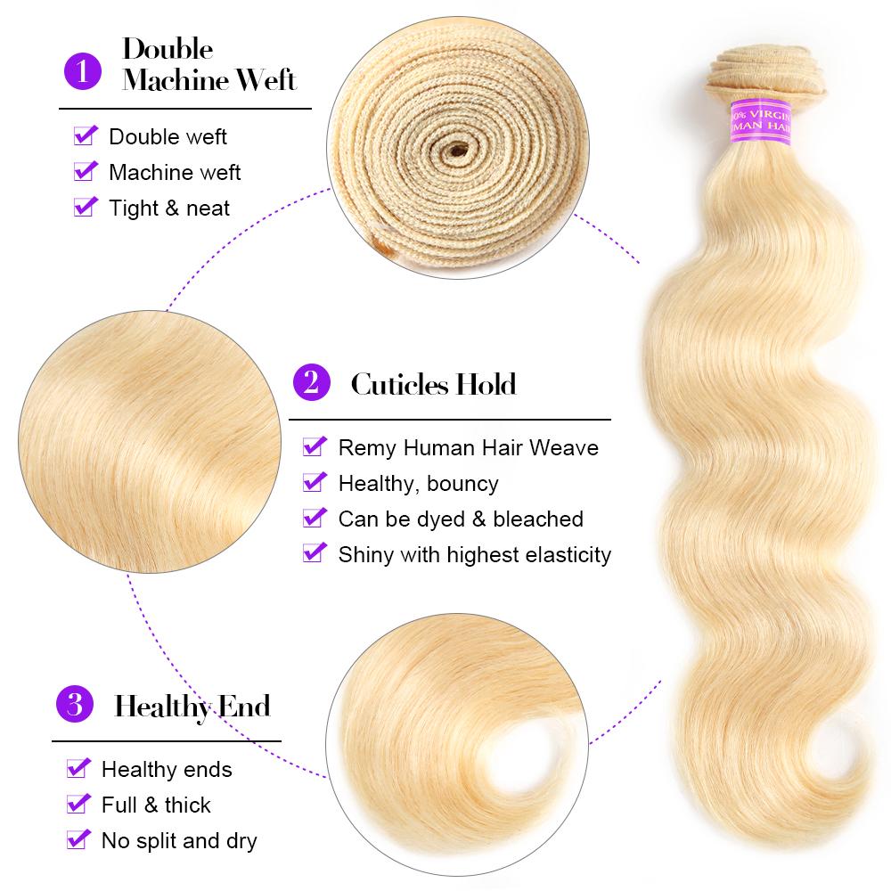 613 Blonde Body Wave Human Hair Bundles Unprocessed Brazilian Virgin Human Hair Bundles 100g per Bundlle 1/3/4 Bundles For Women