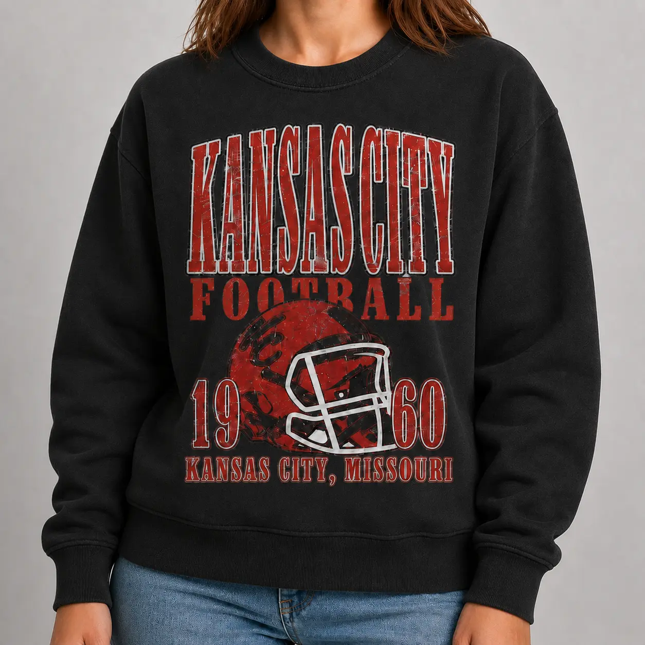 Kansas City Football 1960 Crewneck Sweatshirt, Vintage Football Helmet Graphic Pullover, Retro Game Day Fan Sweatshirt