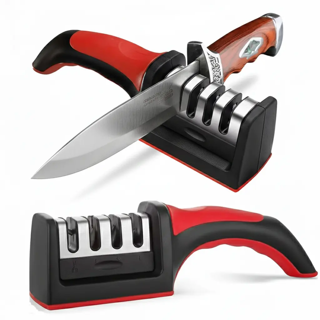 1-Pack 4-in-1 Compact Tungsten Steel Knife Sharpener Tool - High Hardness Durability, Portable Size, EDC Quick Sharpen for Outdoor Camping, Survival Knives, Restores Dull Blade Edge