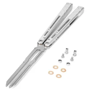 Aluminum Butterfly Trainer Blade Does Not Cut Essential for Beginners for Practicing Flipping Blunt Practice No Edgetool High Quality Balisong Metalbutterfly Trainer  Safety  FF801 Silver