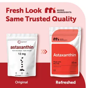 Micro Ingredients Astaxanthin 12mg, 120 softgels | 4 monthly Supply, Natural Tanning, Fresh Microalgae Source, Easy to Swallow