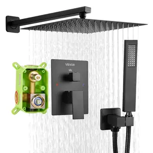 【Summervibes】VEVOR Shower Faucet Set,  Rainfall Bathroom Shower System with 12-Inch Square Rain Shower Head and Handheld Spray, Wall Mounted Bath Fixtures with Brass Valve and Trim Kit, Matte Black