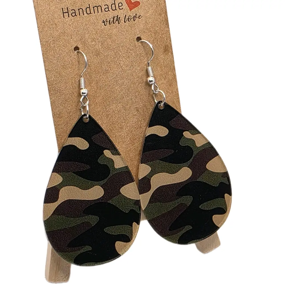 Camouflage Acrylic Hook Earrings - Unique Design, Durable Plastic Material, Stylish & Versatile for Everyday Wear
