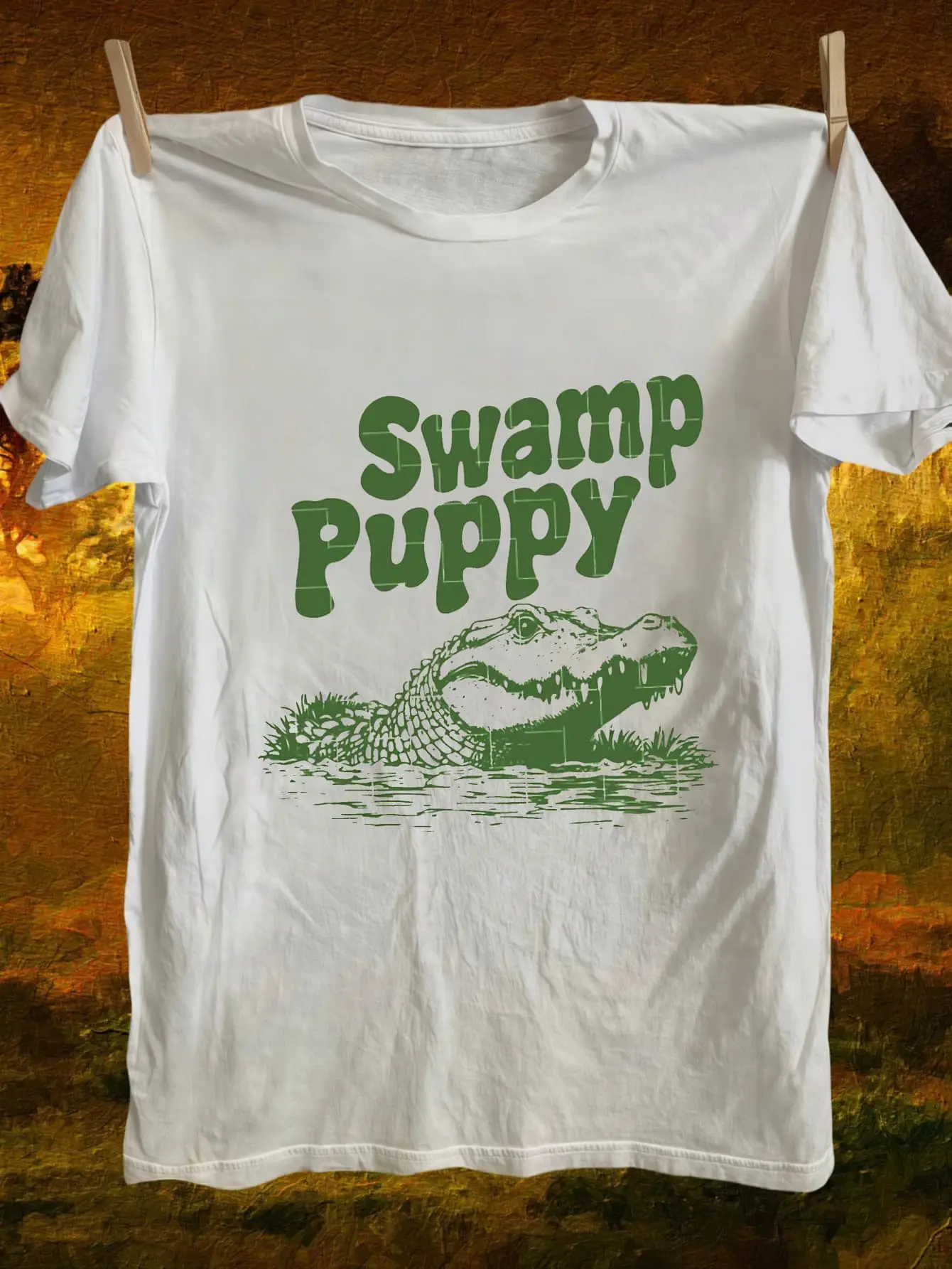 Crocodile Design Swamp Puppy T-Shirt - Unisex Casual Crew Neck Short Sleeve Tee, Extremely Soft, Lightweight, And Breathable Summer Top - Perfect for Everyday Comfort, Outdoor Activities, Or As a Distinctive Gift for Animal Enthusiasts of All Ages