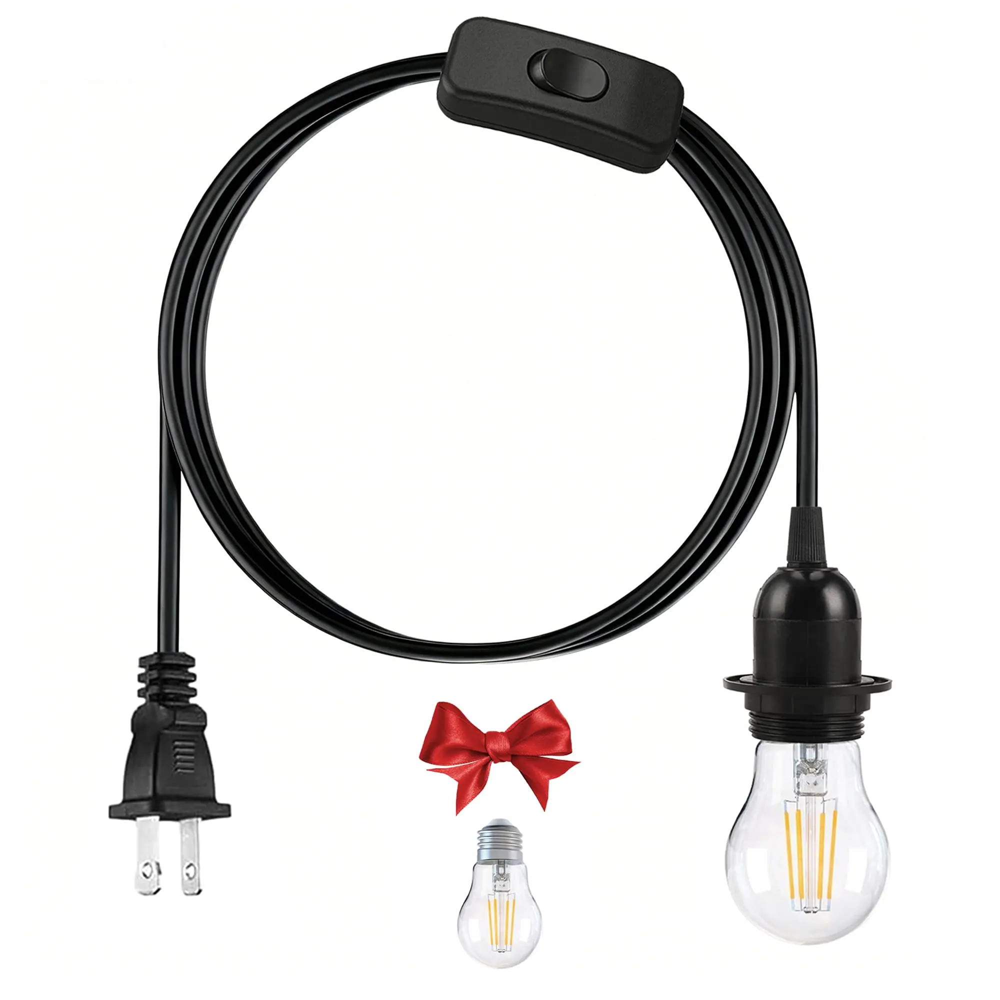 [UL Listed] 6ft Plug-in Pendant Light Kit with E26 Edison Bulb Socket, On/Off Switch, Included Bulb, Black Hanging Lamp Cord Set for Light Fixtures & Lampshades