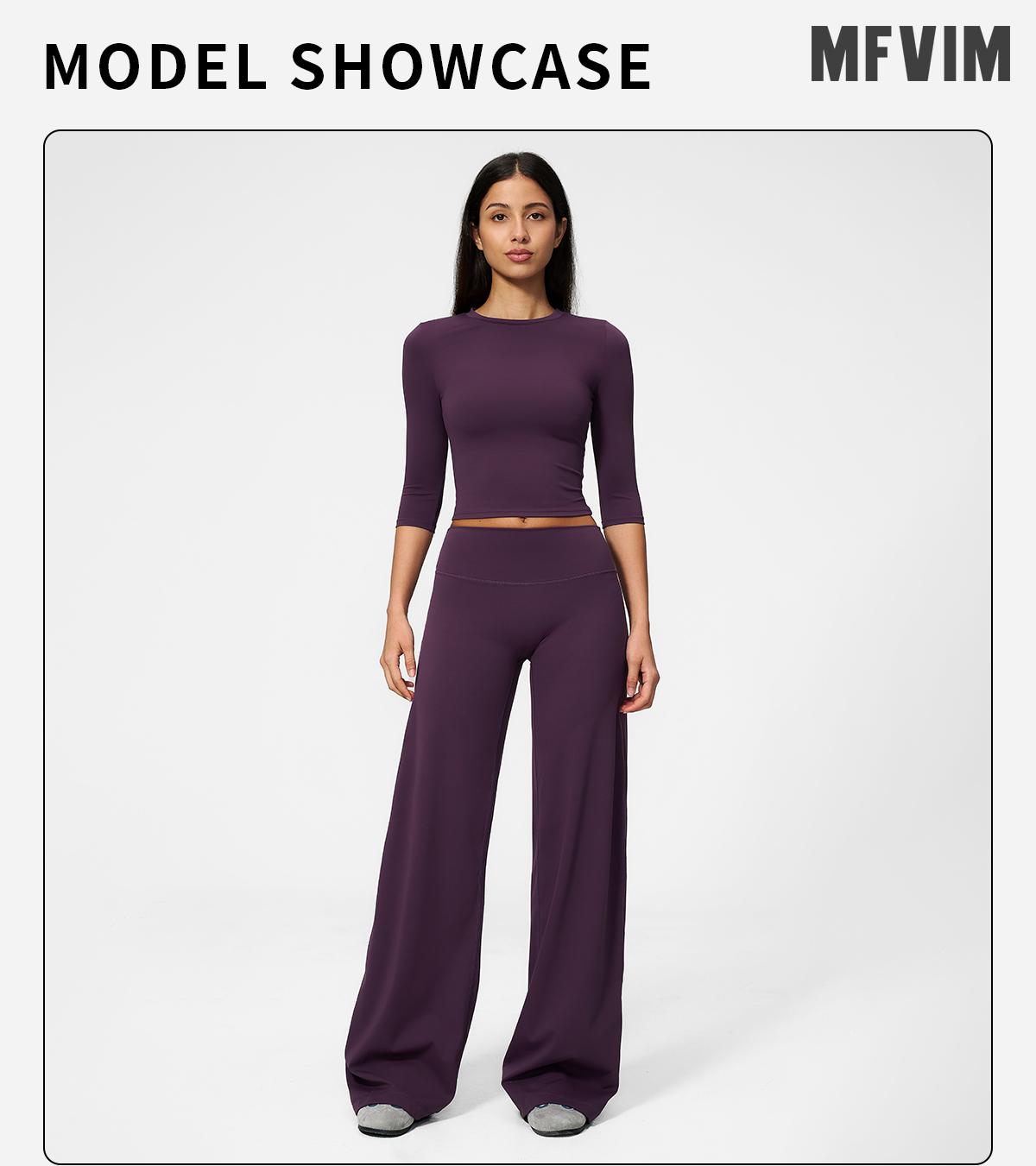 MFVIM Women's 2-Piece Solid Sports Set, Loose Fit Long Sleeve Top & High-Waisted Rolled-Waist Pants Casual Wear Activewear for Yoga, Solid Sports Sets, Outdoor Yoga Suit, Matching Gym Set,back to school,back to school haul