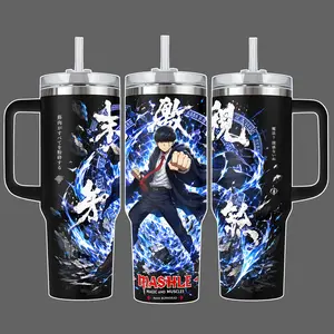 Mashle Magic And Muscles Mash Burnedead Blue Power Aura 20oz/40oz Stainless Steel Insulated Tumbler, Straw Lid Included, 40oz Handle Option, Anime Travel Mug Gift For Fans