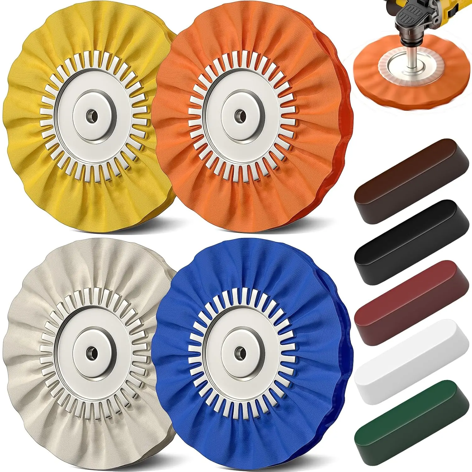 BURMONG 9-Piece Car Buffers and Polishers Kit - 8" & 4.5" Wool/Aluminum Metal Pads (5/8" Arbor Hole), Compounds, Mirror Finish, Compatible with Angle Grinders & 4.5" Buffer Polishers for Car Detailing