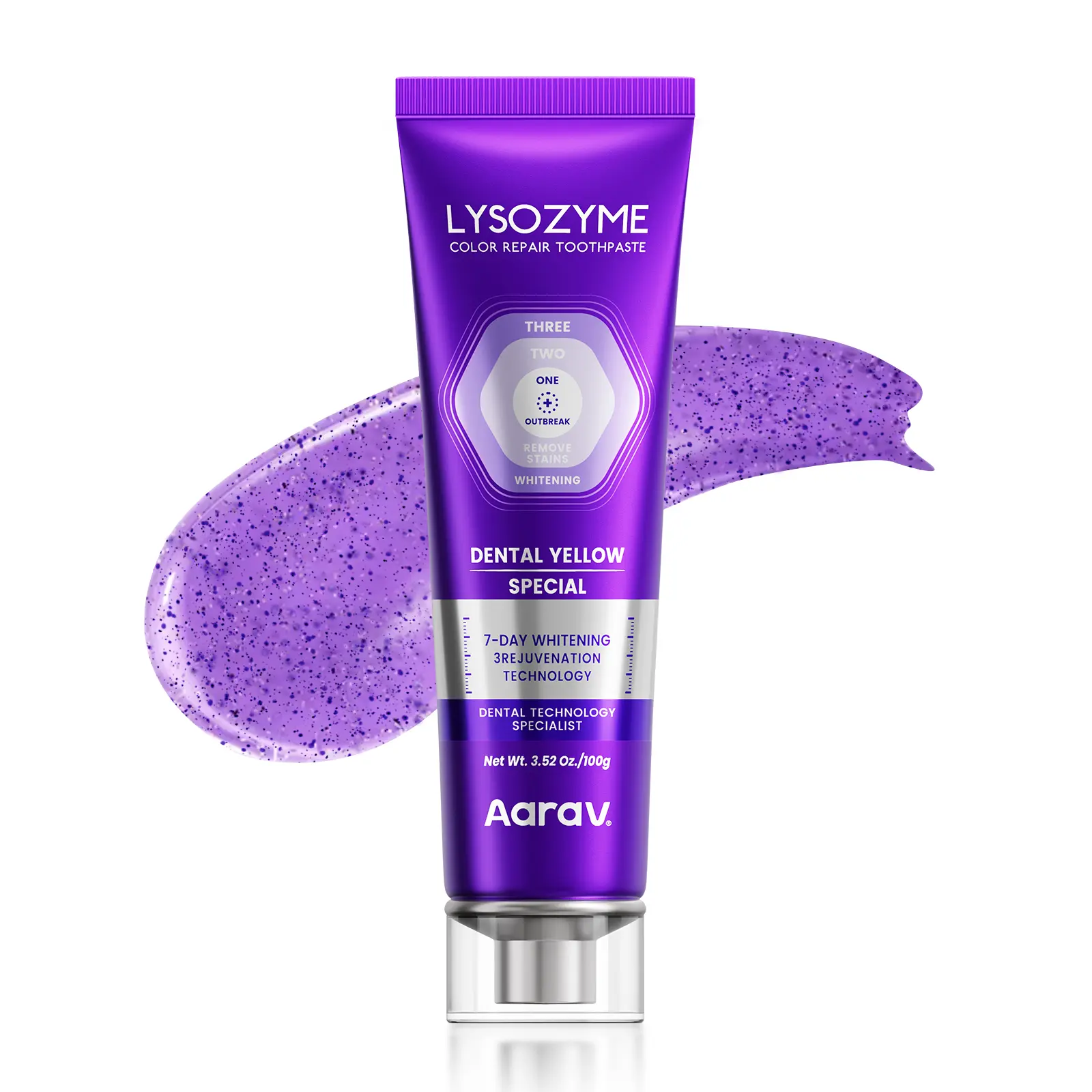 Aarav Purple Whitening Toothpaste | Color Correcting Formula for Yellow Teeth and Dull Smiles, Helps Visually Brighten Tooth Appearance, Clean Plaque and Maintain Fresh Breath for Daily Oral Care