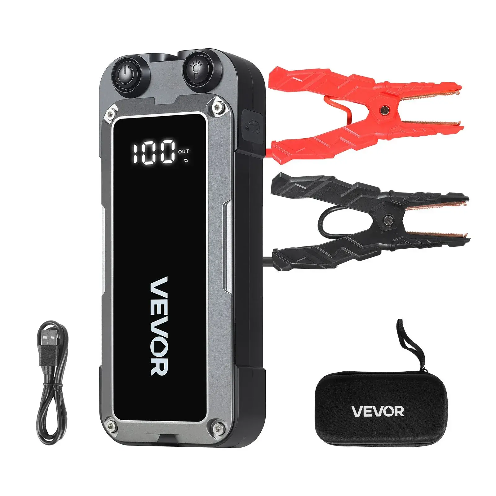 【Summerfinds】VEVOR Jump Starter 4000A PeakCar Jumper Starter Battery Pack12V Portable Lithium Battery BoosterJump Box Power Bank with 3 Modes Flashlight and Jumper Cable, 4000A Peak Current, Includes Jumper Cables