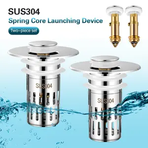 Upgraded 3 in 1 Bathroom Sink Drain Strainer,Universal Pop Up Stopper with Removable Stainless Steel Filter Basket Hair Catcher, Sink Plug for Bathtub Home Goods , Brass Bullet Core