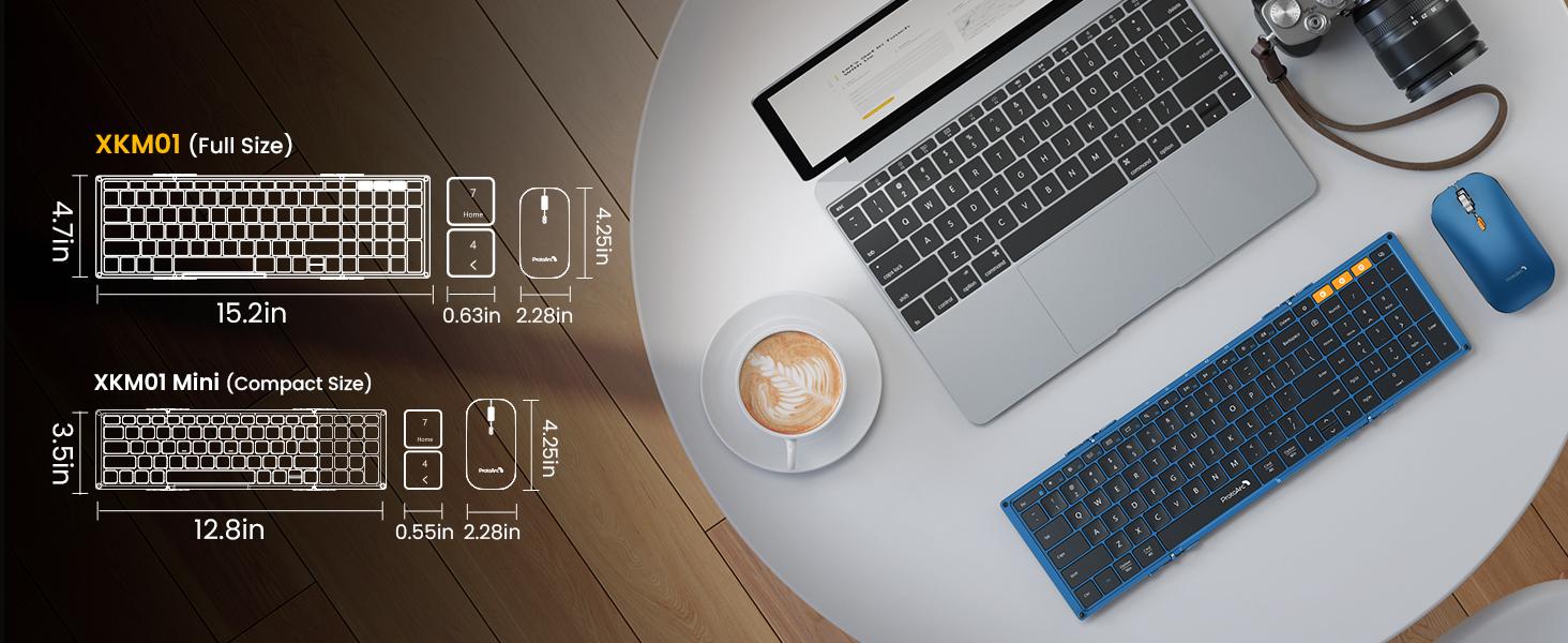 ProtoArc Foldable Keyboard and Mouse, XKM01 True Full-Size Folding Wireless Keyboard Mouse Combo for Business Travel, a Portable Office Suite On-the-Go, Compatible with Laptop iPad Tablet,summerwins