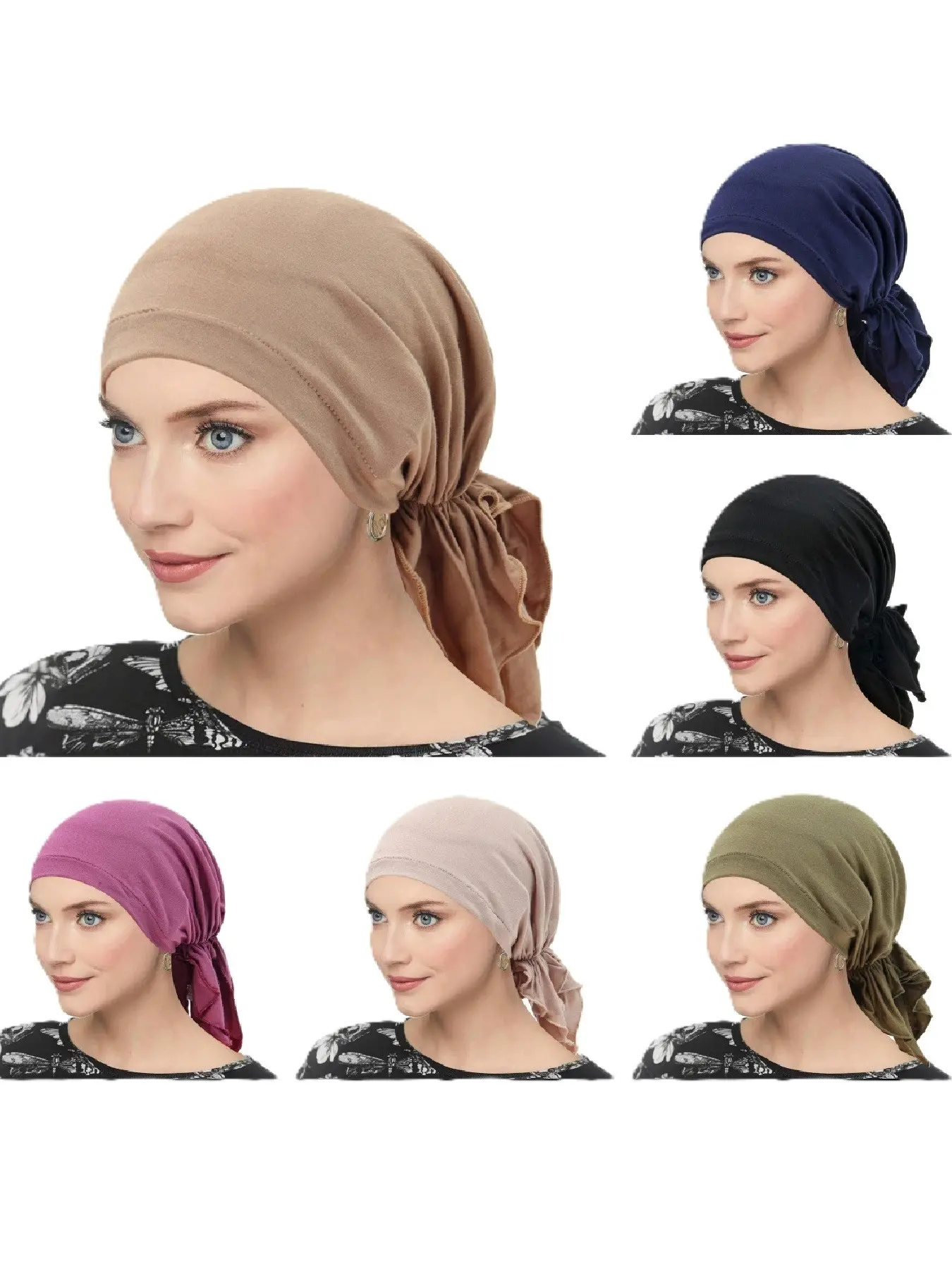 Women's Fashion Casual Hat, Elastic Scarf Cap, Headscarf, Pure Color Short Tail Arc Shape, Head Wrap Hat, Chemotherapy Hat, Turban, Head Scarf Turbans