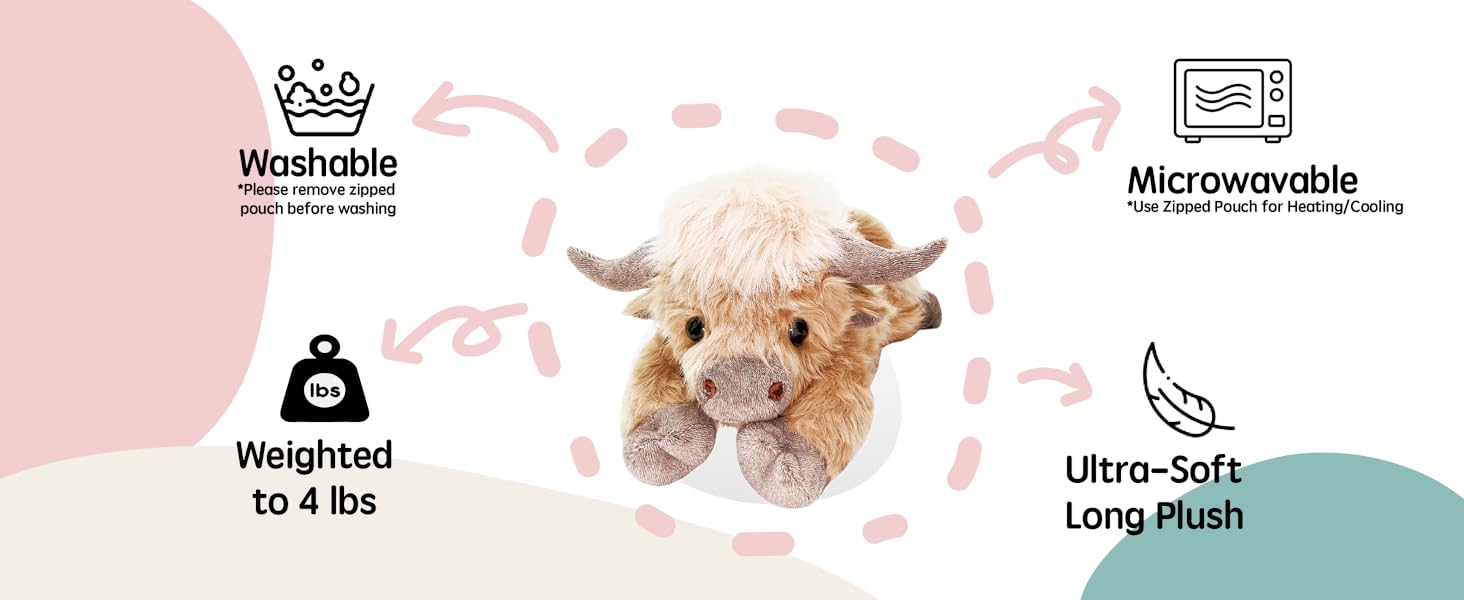 20"| 4 Pounds Highland Cow Weighted Stuffed Animals with Unscented Microwavable Heating Pad, Cute Coolable Heatable Weighted Plush Warm Gift for & Adults 20"| 4 Pounds Highland Cow Weighted Stuffed Animals with Unscented Microwavable Heating Pad, Cute Coolable Heatable Weighted Plush Warm Gift for & Adults