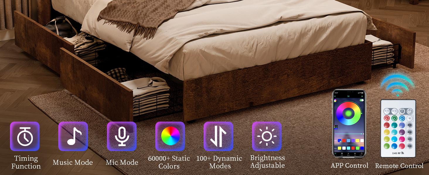 [Spring Sale] AMERLIFE Full/Queen/King Size Bed Frame with Storage Bookshelf Headboard, Industrial Wooden Bed Frame with Charging Station & 4 Drawers, No Box Spring Needed/Luxury Bedroom Furniture