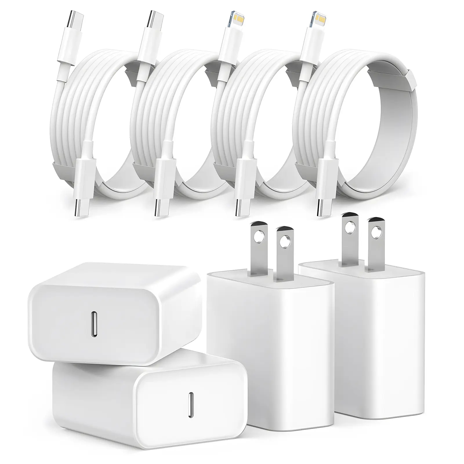 4-Pack 40W Fast Charger with 6FT USB C to Type C & Lightning Cable for iPhone 17/16/15/14/13/12, AirPods, iPad, Smartphone Fast Charging Adapter & Data Cable Set