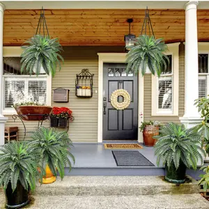 2 Pack Large 60 Leaves Artificial Ferns for Outdoors Look Real, Fake Large Faux Boston Ferns for Outdoor Planter Realistic UV Resistant Artificial Fake Plants for Porch Patio Hanging 42 inch